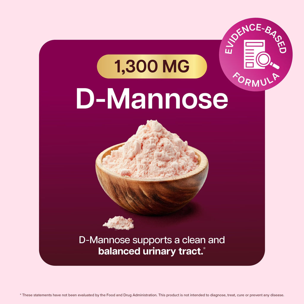 D Mannose with Cranberry | Drug-Free Urinary Tract Health Support | Evidence-Based DMannose 1300mg for Urinary & Bladder Health for Women | D Mannose Supplements for Women & Men | Non-GMO | 240 Ct