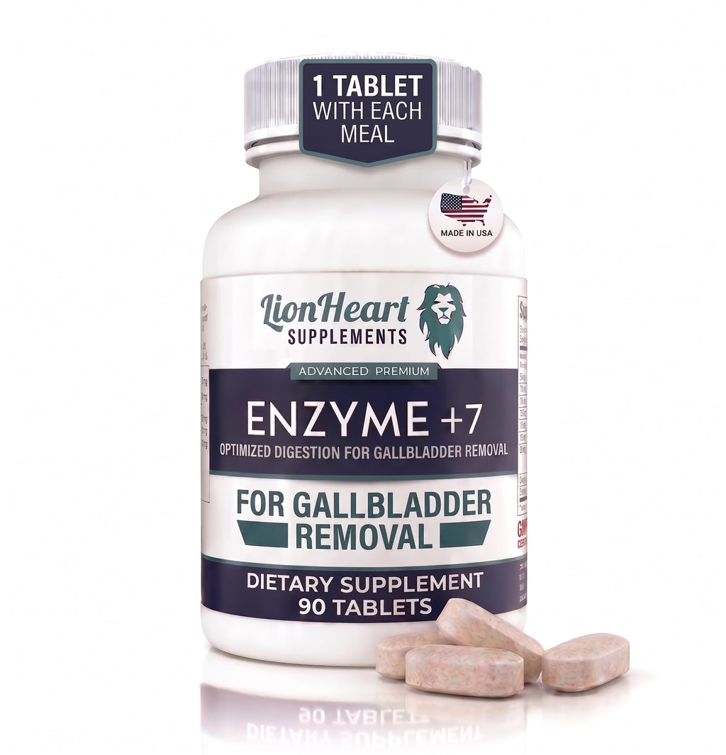 Enzyme +7 Digestive Enzymes for No Gallbladder - Ox Bile Salts 30mg, Betaine HCl 100mg, Pancreas Substance & 7 Enzymes - Post-Gallbladder Removal Support - Doctor-Formulated, Made in USA - 90 Tablets