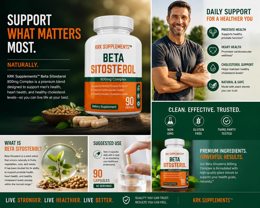 KRK SUPPLEMENTS 3 Bottles Beta Sitosterol 800mg Per Serving 270 Total Capsules Prostate Support
