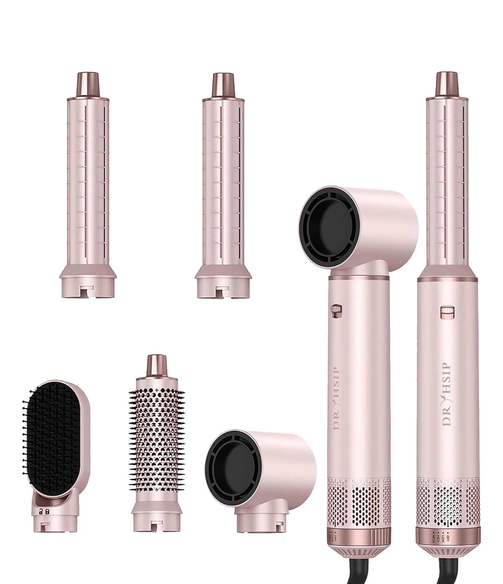 Dryhsip 5 in 1 Hair Styler & Wrap Air Curler, Low-Speed Negative Ionic Hair Tools Drying, Multi Hair Styler, Professional Blow Dryer Brush for Curling Volumizing Straightening Styling (Pink)
