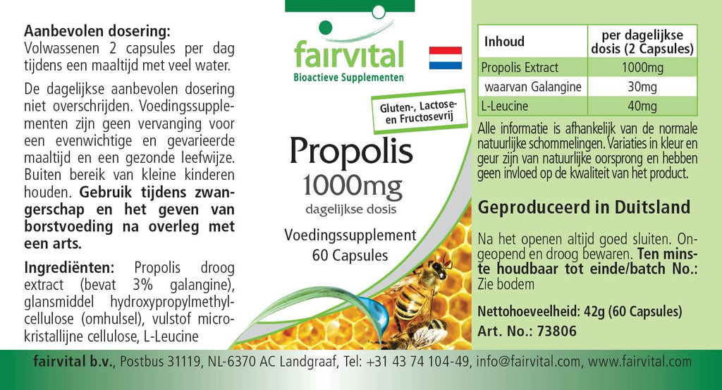Fairvital | Bee Propolis Capsules - 500mg - HIGH Dosage - 3 x 60 Capsules