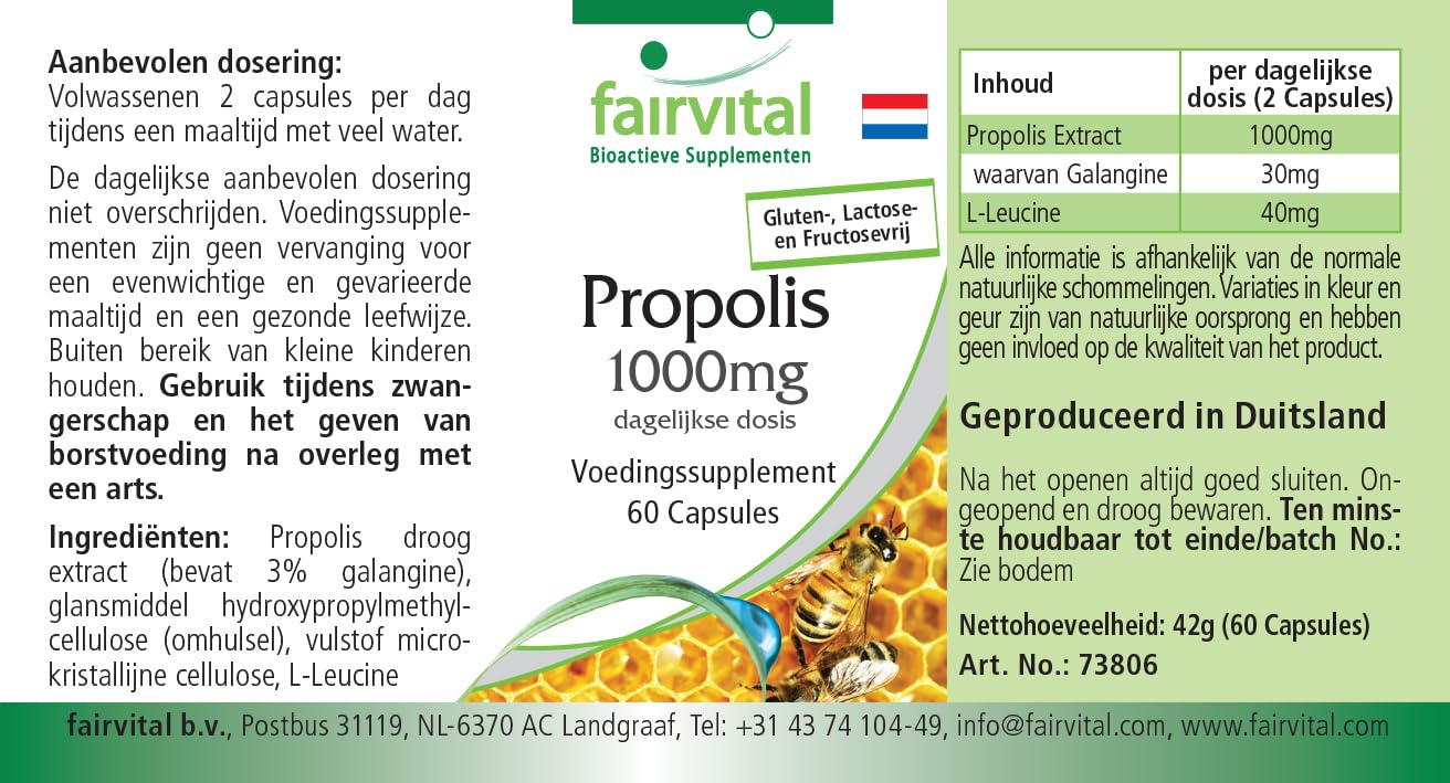 Fairvital | Bee Propolis Capsules - 500mg - HIGH Dosage - 3 x 60 Capsules