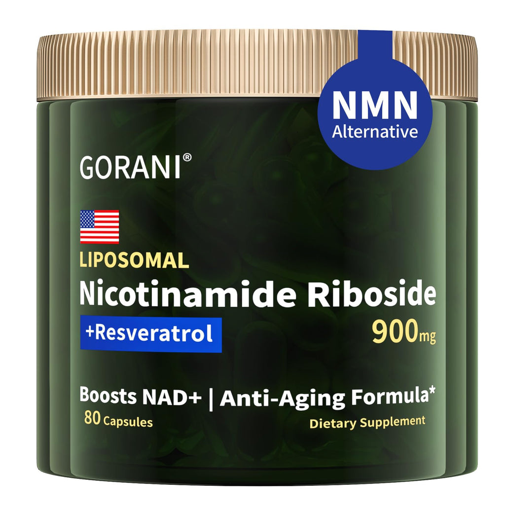 Gorani NAD+ Supplement with 900mg Nicotinamide Riboside (NR), Liposomal Resveratrol & Quercetin - Antioxidant Support (80 Count (Pack of 1))