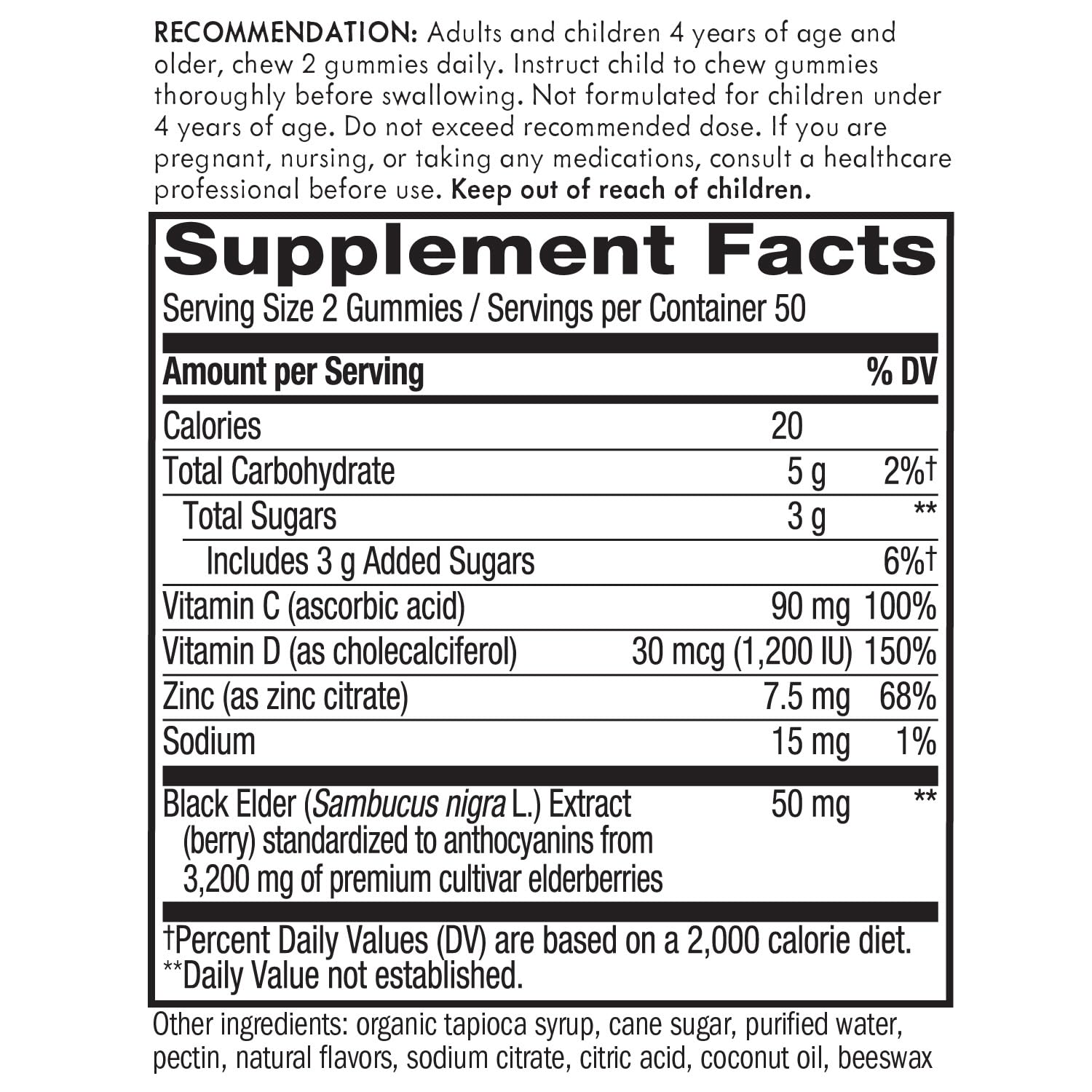 Nature's Way Sambucus Elderberry Gummies - Immune Support Supplement for Kids & Adults* - With Vitamins C, D3, Zinc & Antioxidant Support* - Gluten Free & Vegetarian - 100 Gummies