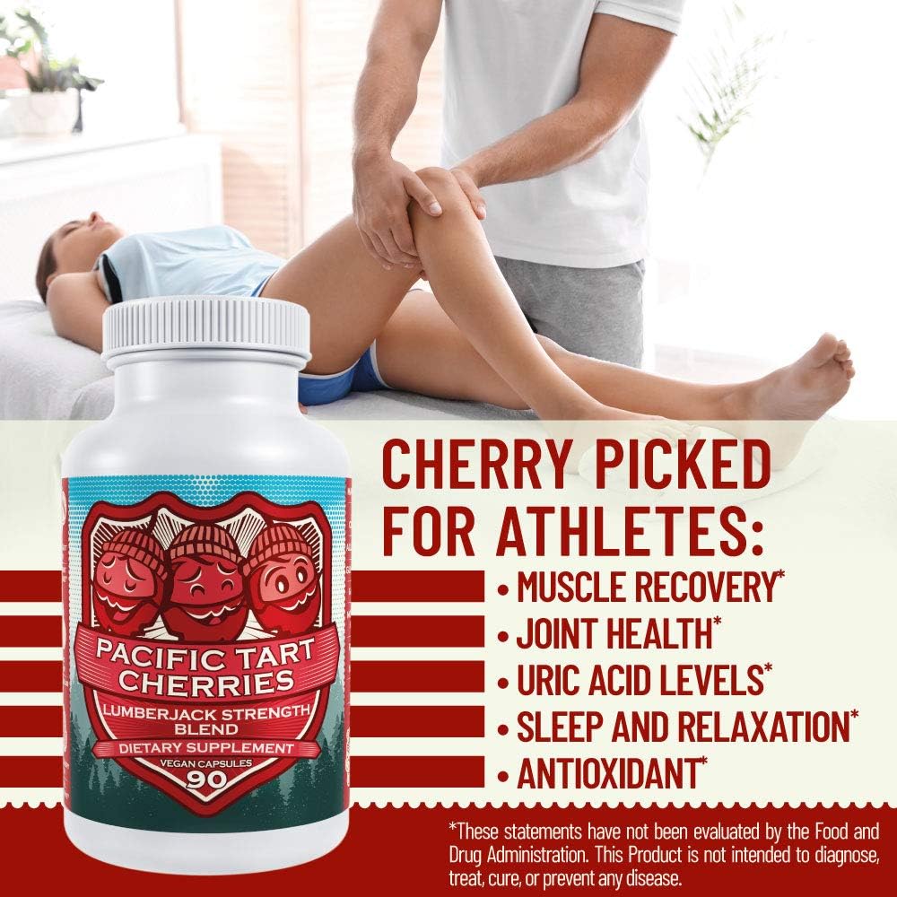 Hippie Farms Tart Cherry Capsules Grown in USA - Lumberjack Strength Blend - Tart Cherry Powder with Bilberry (60 Count)