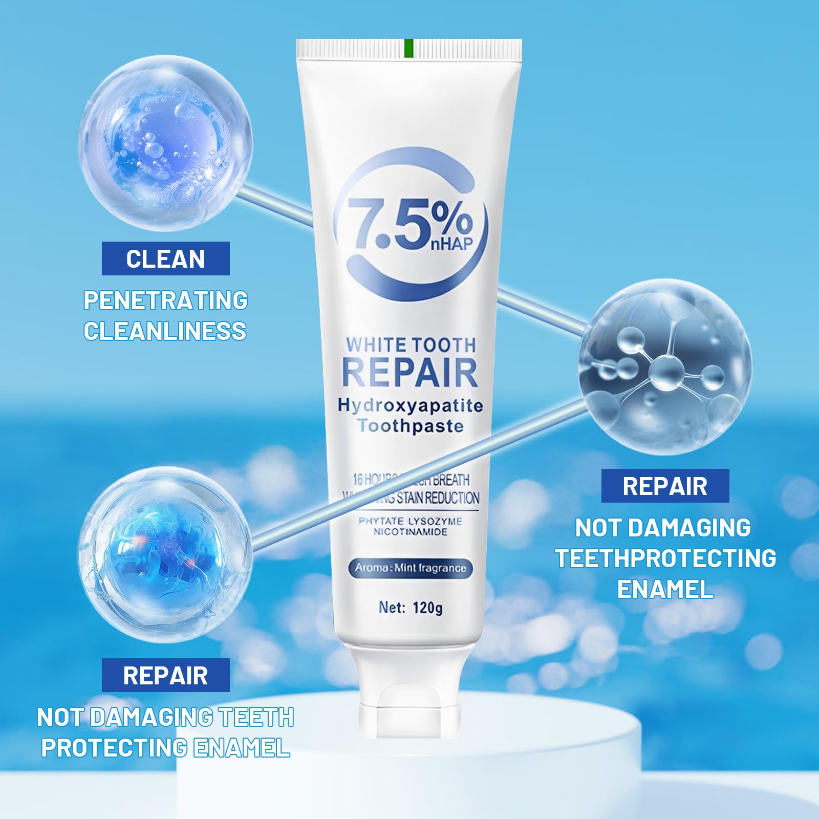 3pcs Hydroxyapatite Toothpaste UK,Fluoride-Free Formula,Mint Flavor(120g)