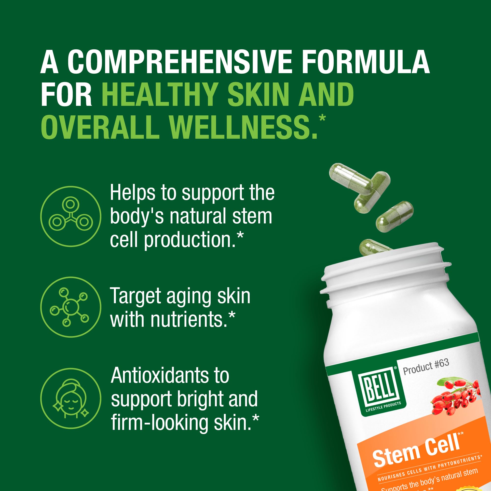 Bell Stem Cell Supplements - Supports Your Body's Natural Ability to Replace Worn Out Cells and Rejuvenate Tissue | Celulas Madres, Pack of 2 | 60 Capsules Each