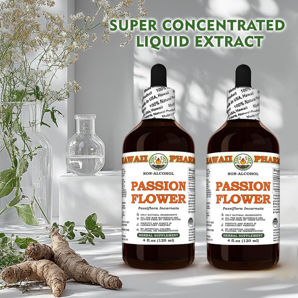 Hawaii Pharm Passion Flower Alcohol-Free Extract, Glycerite for Calm and Sleep Support, Soothes Digestive Discomfort, Promotes Relaxation, Encourages Emotional Balance - 4 fl.oz