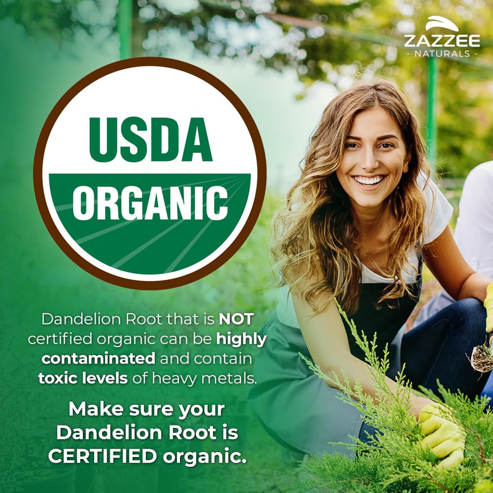 Zazzee USDA Organic Dandelion Root 10:1 Extract, 120 Capsules, 4 Month Supply, Liver & Detox Support, Taraxacum Officinale, Organic Herbal Supplement, All-Natural, Non-GMO, Made in the USA