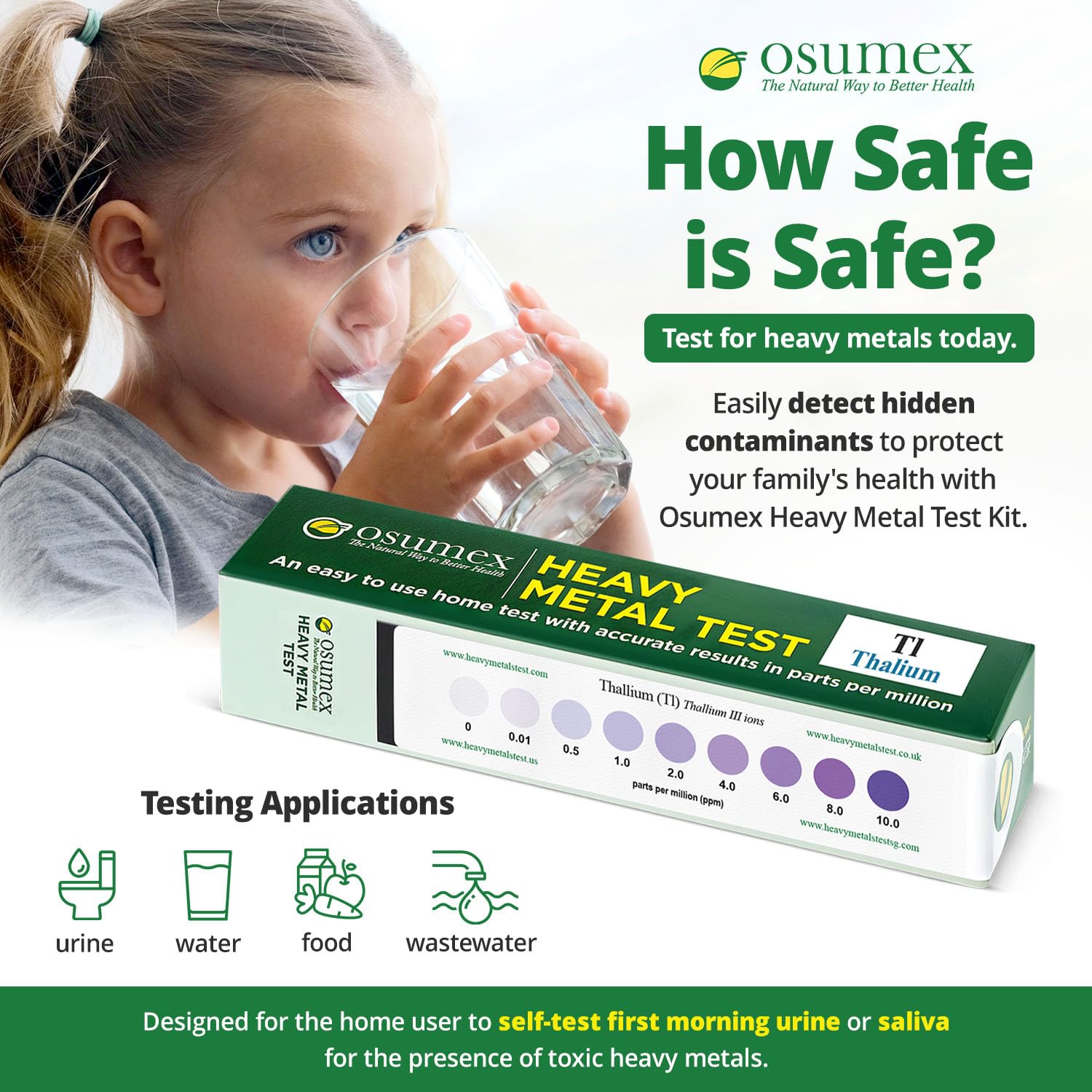 Osumex Heavy Metal Test Kit Thallium Kit 1 Pack - Home Water Testing Kit, Drinking Water Test Kit for Home, Heavy Metal Test Kit for Humans, Metal Testing Kit for Urine, Food, Water & Other Materials