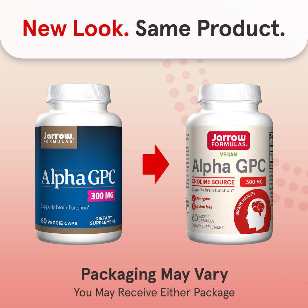 Jarrow Formulas® Alpha GPC, 300mg, Dietary Supplement, Brain Health Supplements for Adults, 60 Veggie Capsules, 30 Day Supply