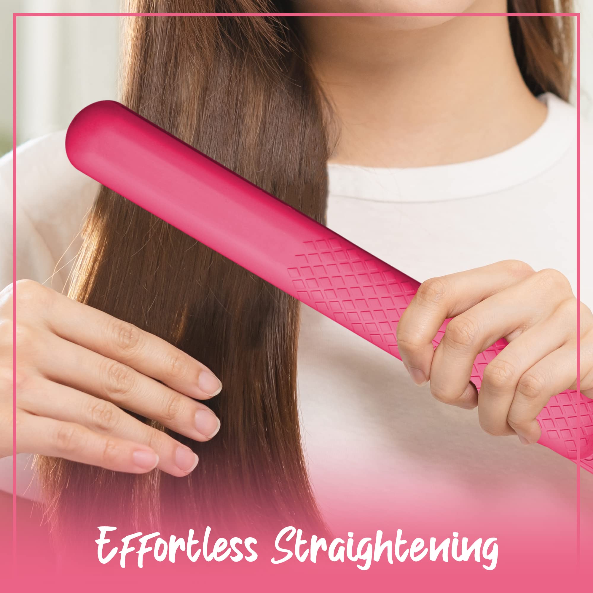 Evalectric Classic Styler Hair Straightener - 1.25" Ceramic Flat Iron with Floating Plates - Dual Voltage Hair Straightener - Negative Ion Technology - Travel Friendly - Pink