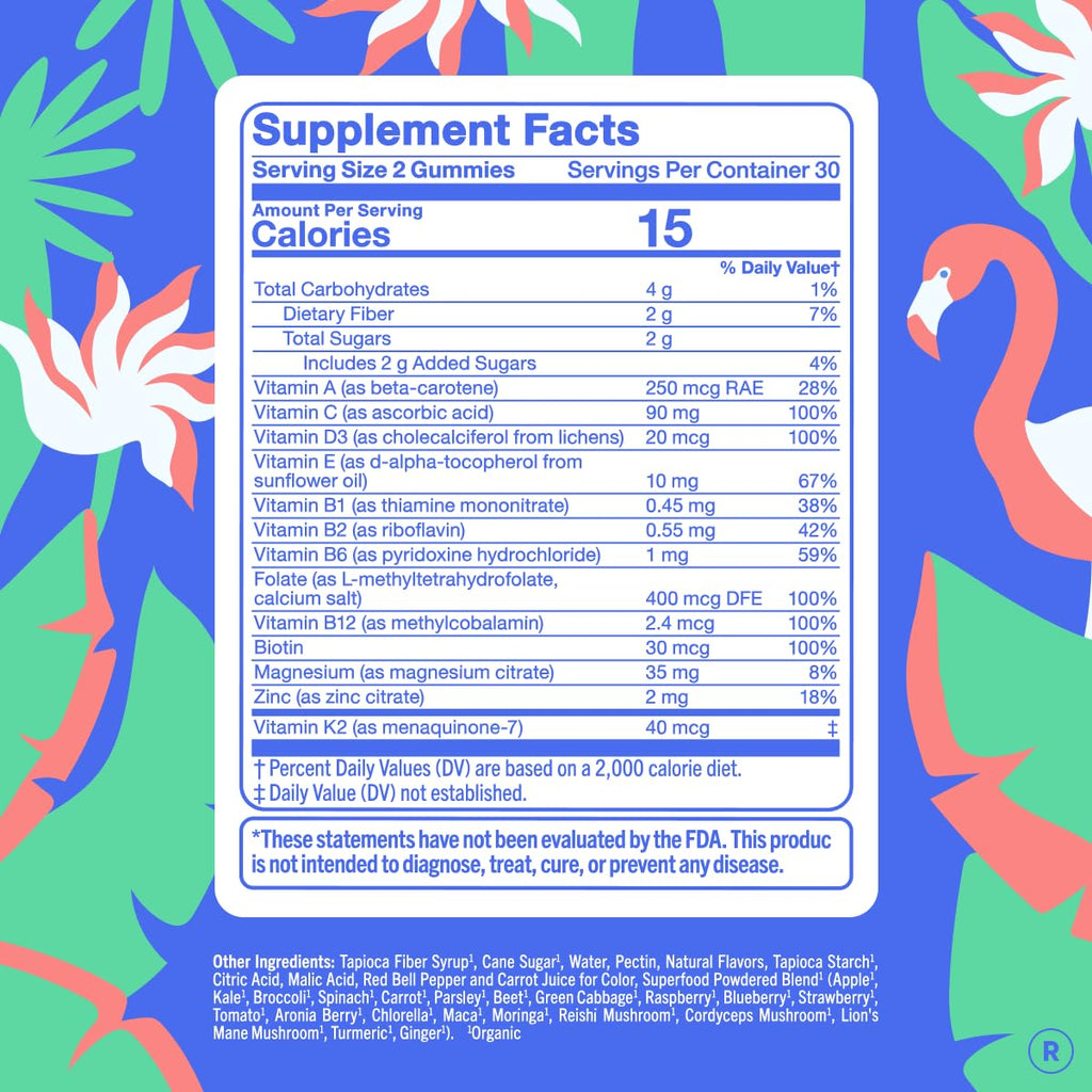 FIRST DAY Women's Multivitamin Gummies for Energy, Hair & Overall Health – Daily Multivitamin with Organic Superfood Blend, Methylated Folate, Zinc & Biotin – Vegan, No Junk, 60 Gummies