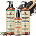 PureNaturis Organic Rosemary Black Rice Water Shampoo Conditioner Set for Hair Growth, Rice Water Spray, w/Rosemary Water, Biotin, Caffeine, Routine Shampoo for Women Men Hair Loss Thickening, Longer