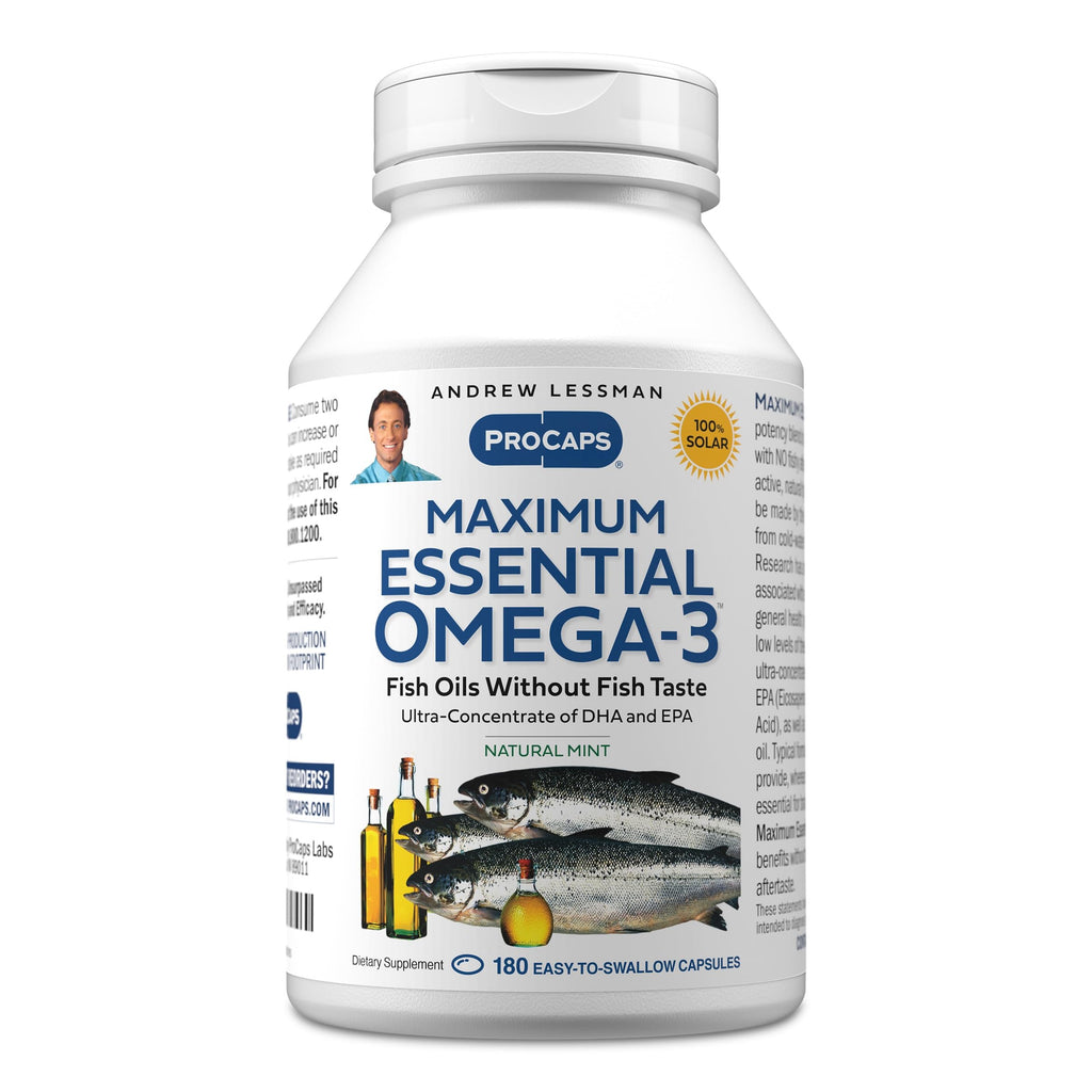 ANDREW LESSMAN Maximum Essential Omega-3 Mint - 180 Softgels - Ultra-Pure, High Potency Omega-3 Oils. High DHA, No Stomach Upset, No Contaminants, No Mercury. Small Easy to Swallow Softgels