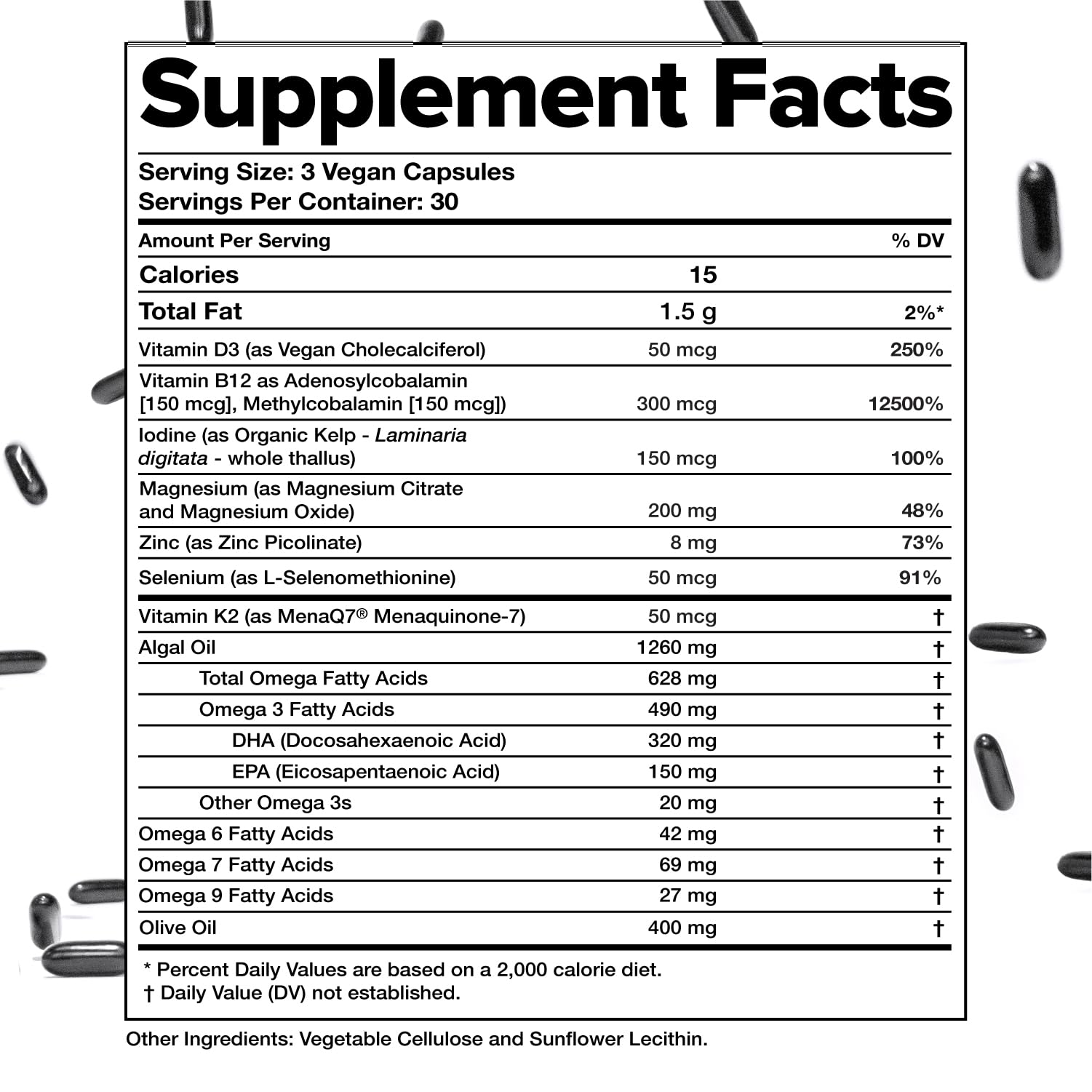 Complement Essential Vegan Multivitamin for Women & Men - Immune Support Supplement with Omega-3 DHA & EPA, B12, Vitamin D3 & K2, Zinc, Selenium, Magnesium, Iodine (30 Servings, 90 Capsules)
