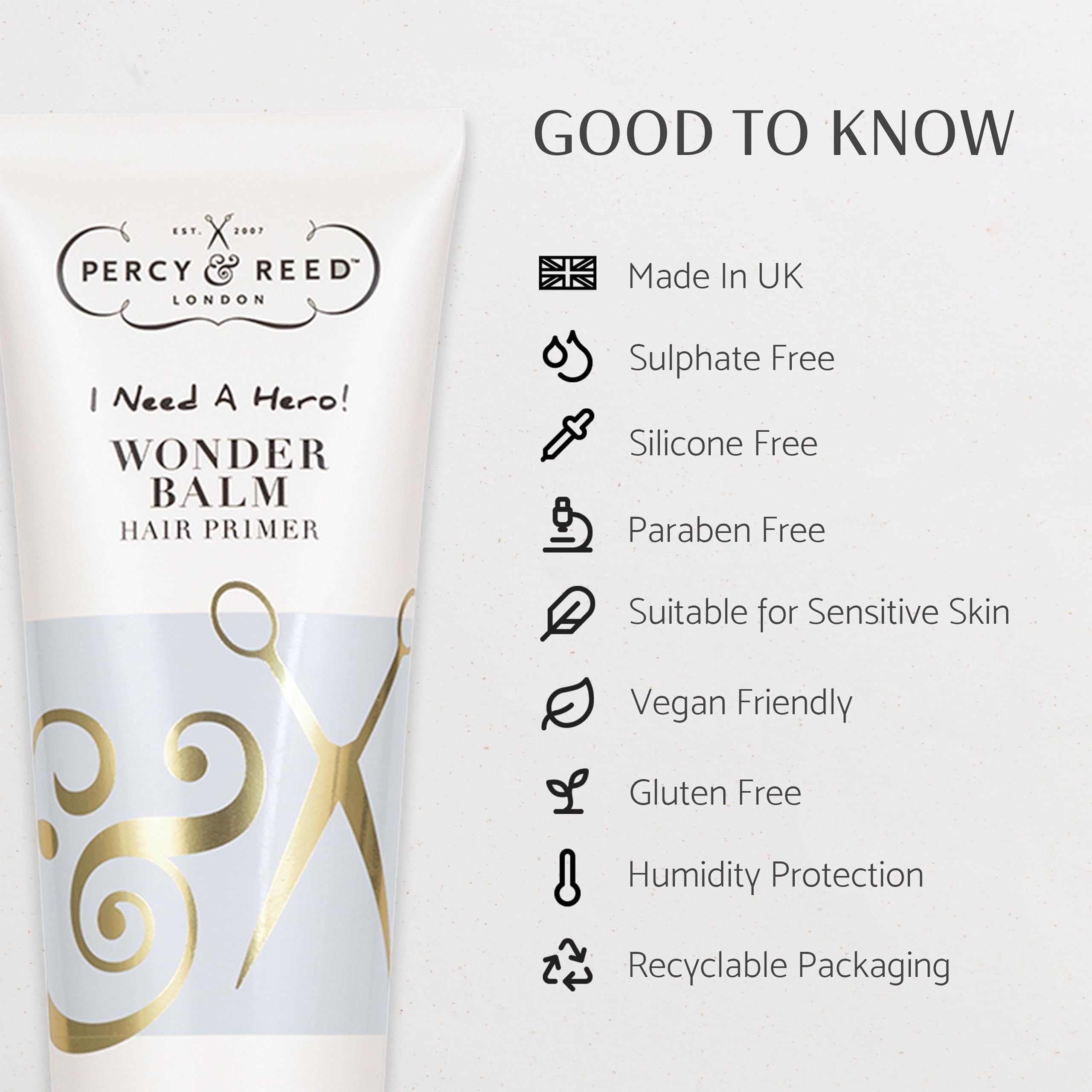 Percy & Reed Wonder Balm Hair Primer 75ml, Anti Frizz Hair Products, 72 Hour Humidity Control, Tames Flyaways, Conceals Split Ends, Boosts Shine, Silicone Free, Glossy Finish, I Need A Hero Collection