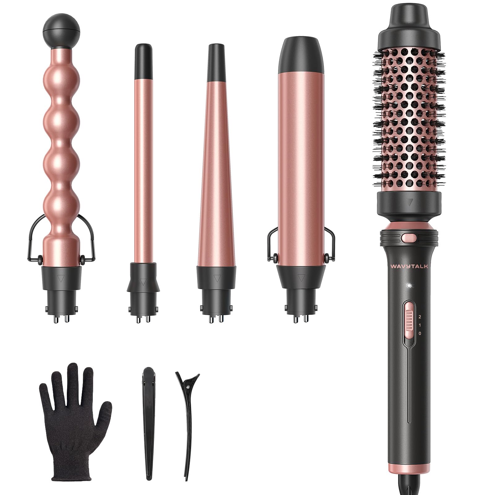 Wavytalk 5 in 1 Curling Wand Set, Multi Curl, Curling Wand Set with Thermal Brush and 4 Interchangeable Ceramic Curling Wand(0.5”-1.25”), Instant Heat Up Wand Curling Iron