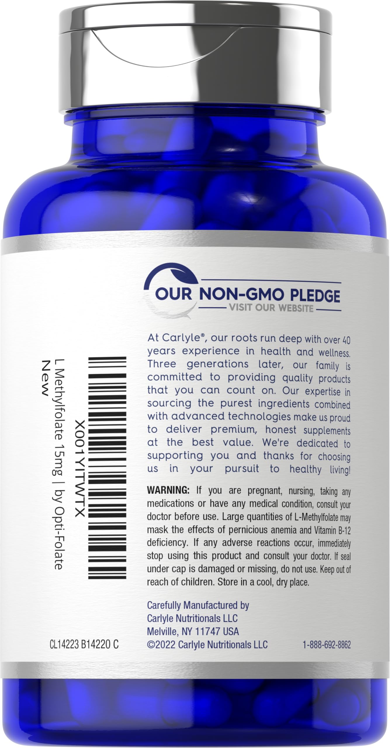 Carlyle L Methylfolate 15mg | 120 Capsules | Value Size | Max Potency