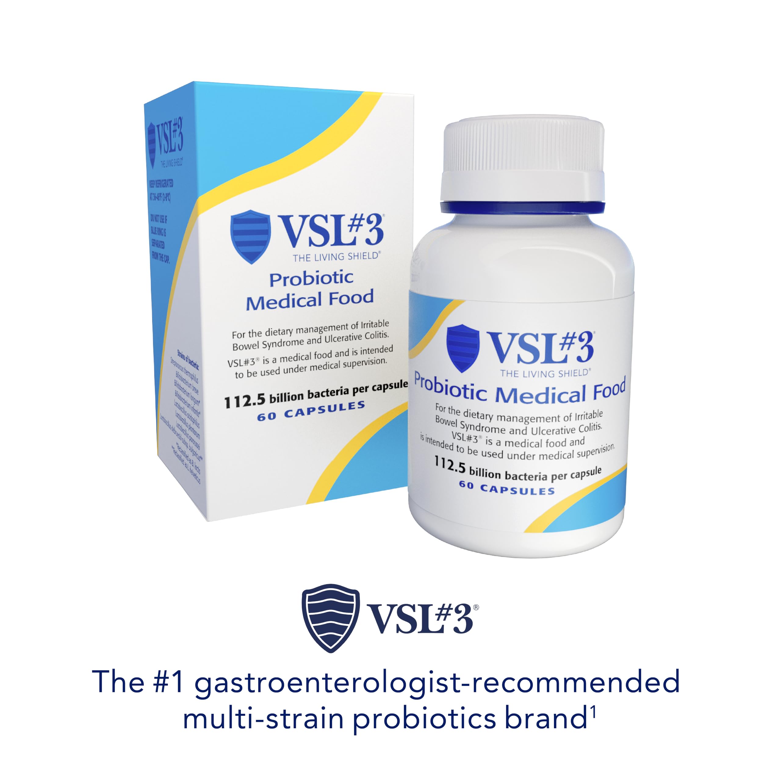 VSL#3® Probiotics for Digestive Health, IBS & UC Symptoms - 112.5B CFUs, High-Potency, Multi-Strain, Live, Refrigerated Probiotic, Medical Food for Gut Health Support in Men & Women, 60 Capsules