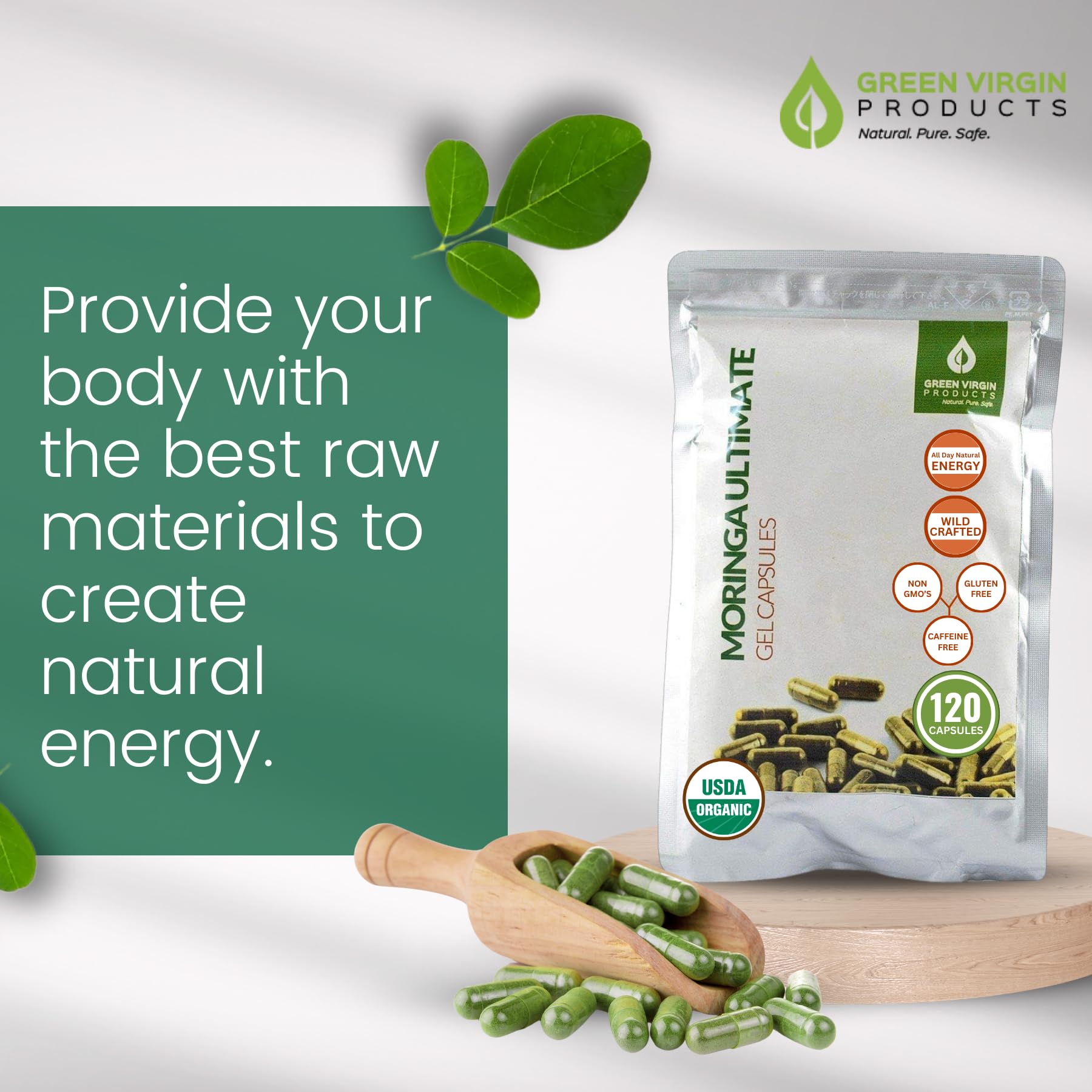 Green Virgin Products Moringa | 90 Vegan Capsules | Certified Organic | Pure Moringa Leaf Powder