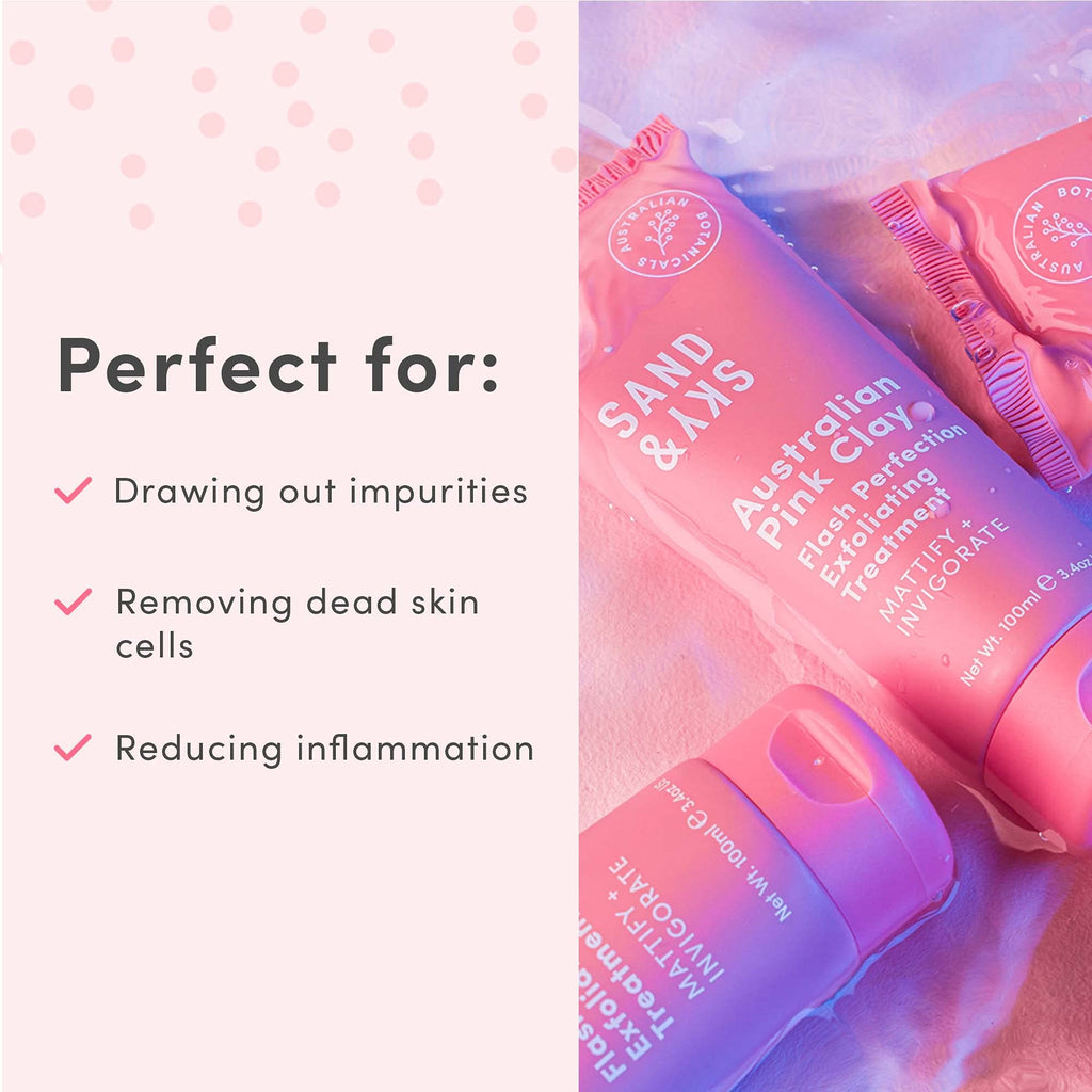 Sand & Sky Australian Pink Clay Exfoliating Face Scrub with AHA & Pearl Powder - Gentle Physical & Chemical Exfoliant for Smooth Skin, Reduces Texture