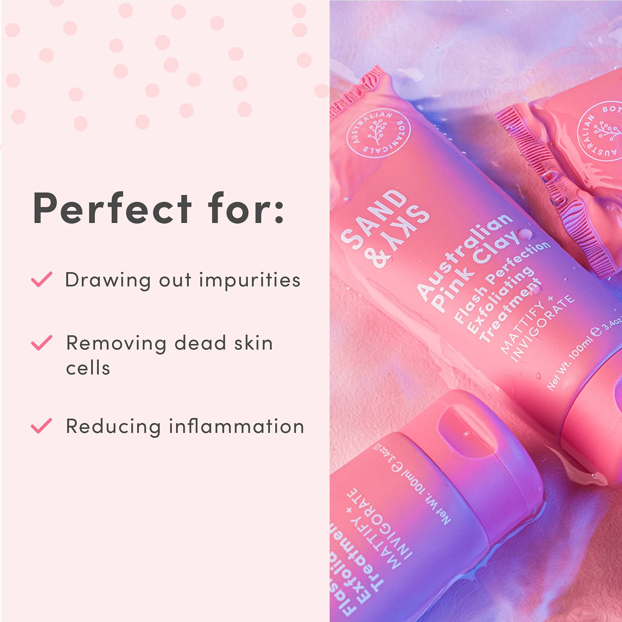Sand & Sky Australian Pink Clay Exfoliating Face Scrub with AHA & Pearl Powder - Gentle Physical & Chemical Exfoliant for Smooth Skin, Reduces Texture