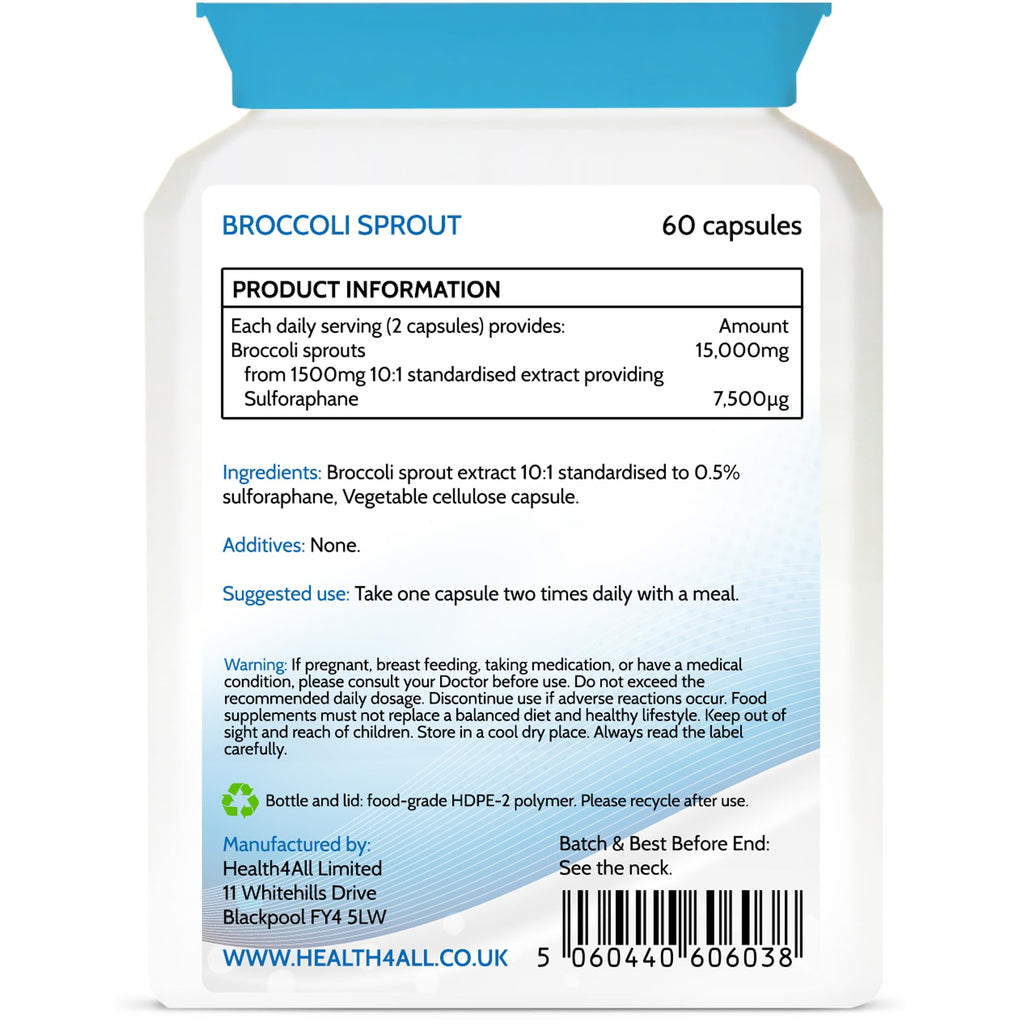 Broccoli Sprout Extract 15,000mg - 7500mcg Sulphoraphane, 60 Vegan Capsules