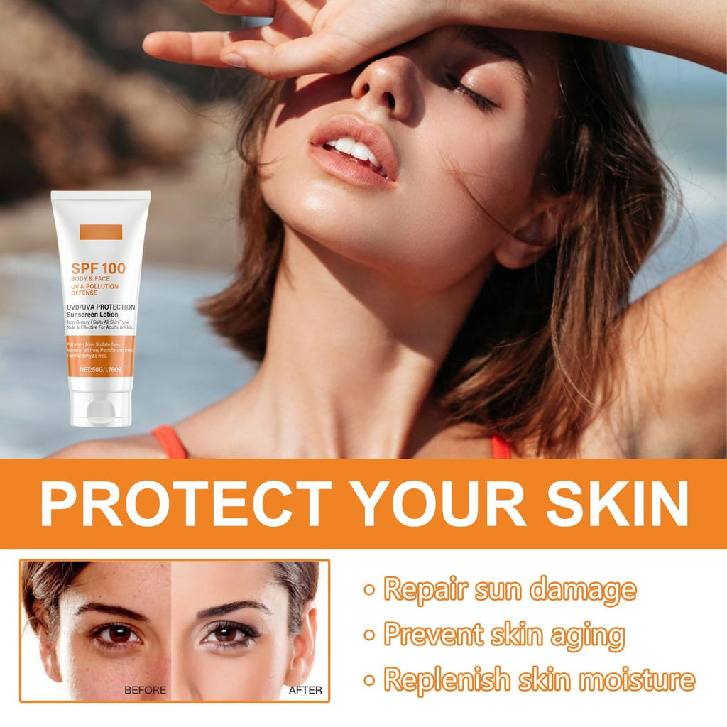 Sunscreen SPF 100, Waterproof Moisturiser with SPF 100,UVB/UVA Protection Sun Cream,Waterproof Sunscreen,Sun Cream for Face Women,Non-Greasy SPF100 Sun/screen Lotion for Daily Use,Hydrating Sun/screen