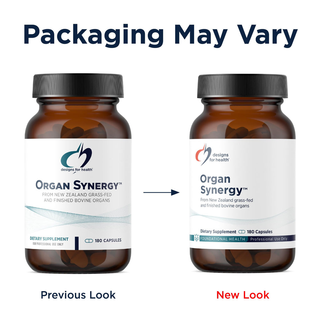 Designs for Health Organ Synergy - Bovine Organ Supplements - 100% GrassFed Beef Organs with Liver, Heart, Pancreas, Kidney + Spleen (180 Capsules / 30 Servings)