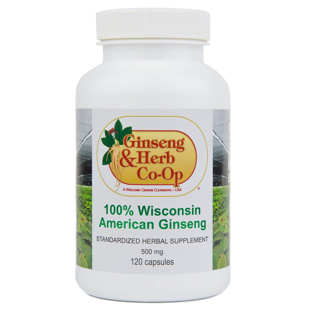 100% Pure Wisconsin American Ginseng Capsules - 500mg. Authentic Panax Quinquefolius. Potent Ground Ginseng Root - No Fillers, Binders or Other Additives. (120 Count)