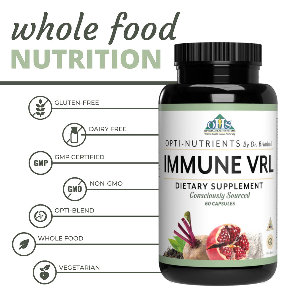 Optimal Health Systems Immune VRL | 7 Vitamin + 12 Nutrient Blend | Pomegranate Extract, Astragalus, Brocolli | Spleen, Thymus, Lymph, Tonsil & Parotid Support | 60 Capsules