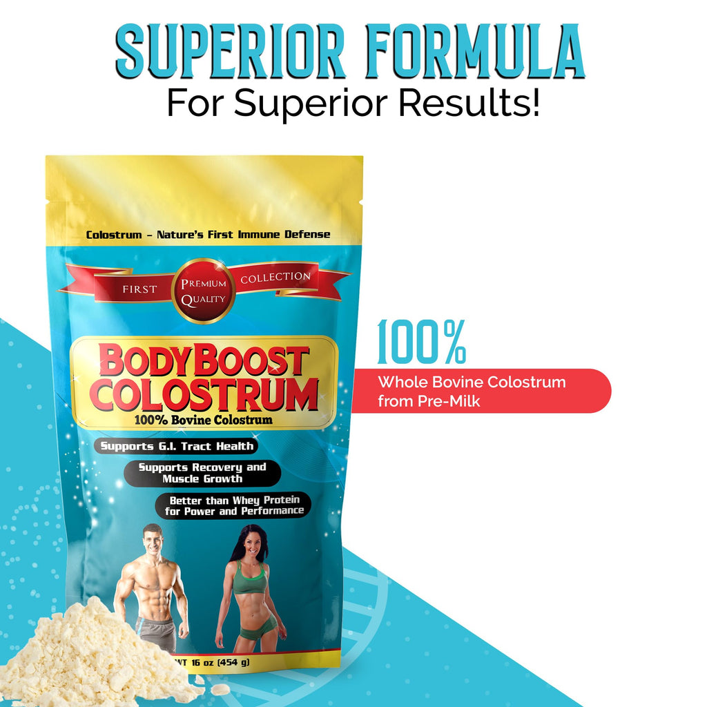 BodyBoost Whole Colostrum, 100% Bovine Colostrum Powder, Immune Booster with Immunoglobulin & Lactoferrin, Grass Fed Colostrum for Gut Health, 16 oz