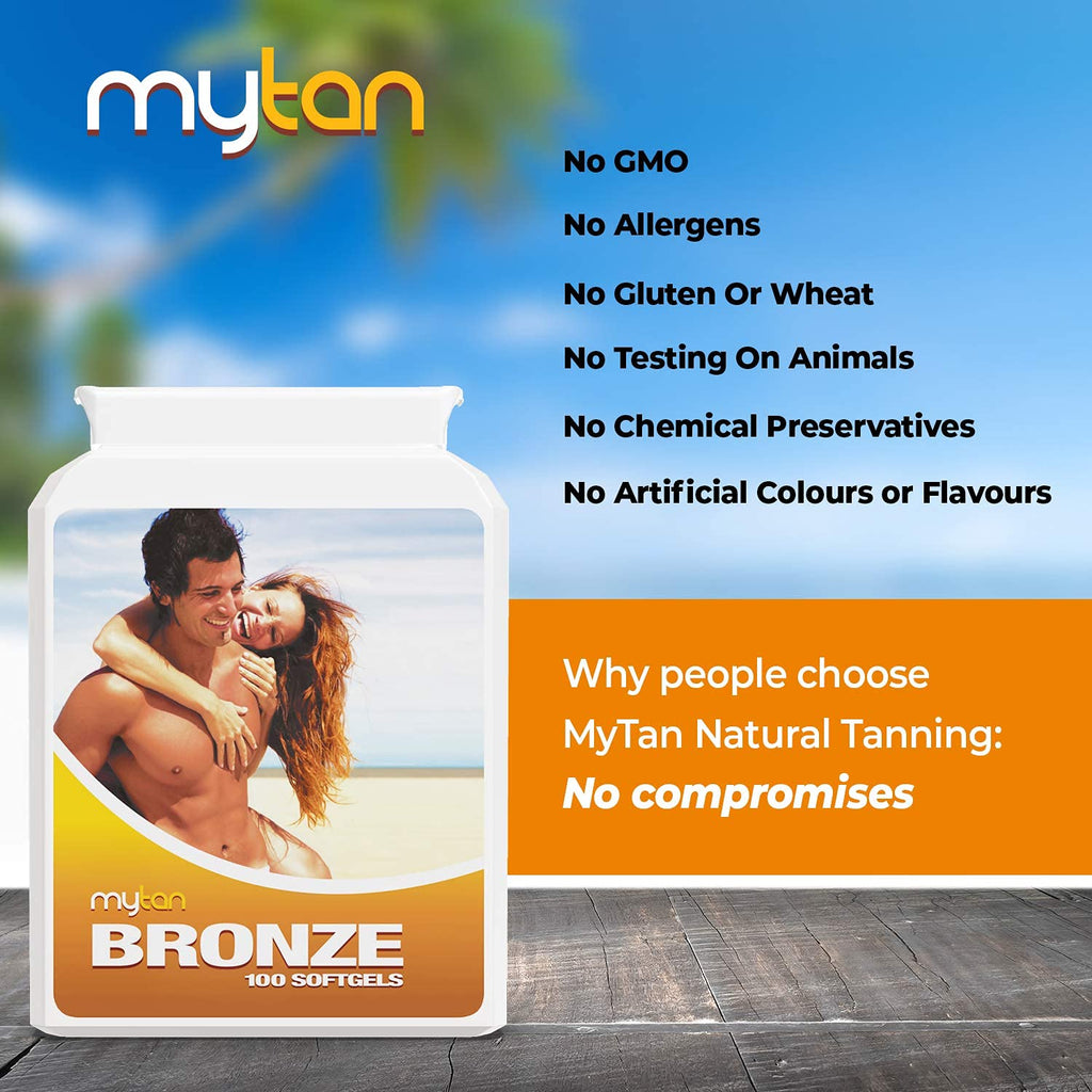 MyTan Bronze Tanning Pills Twin Pack | Sun Tan Supplement | Astaxanthin Lutein Lycopene | 14-Week Season Supply