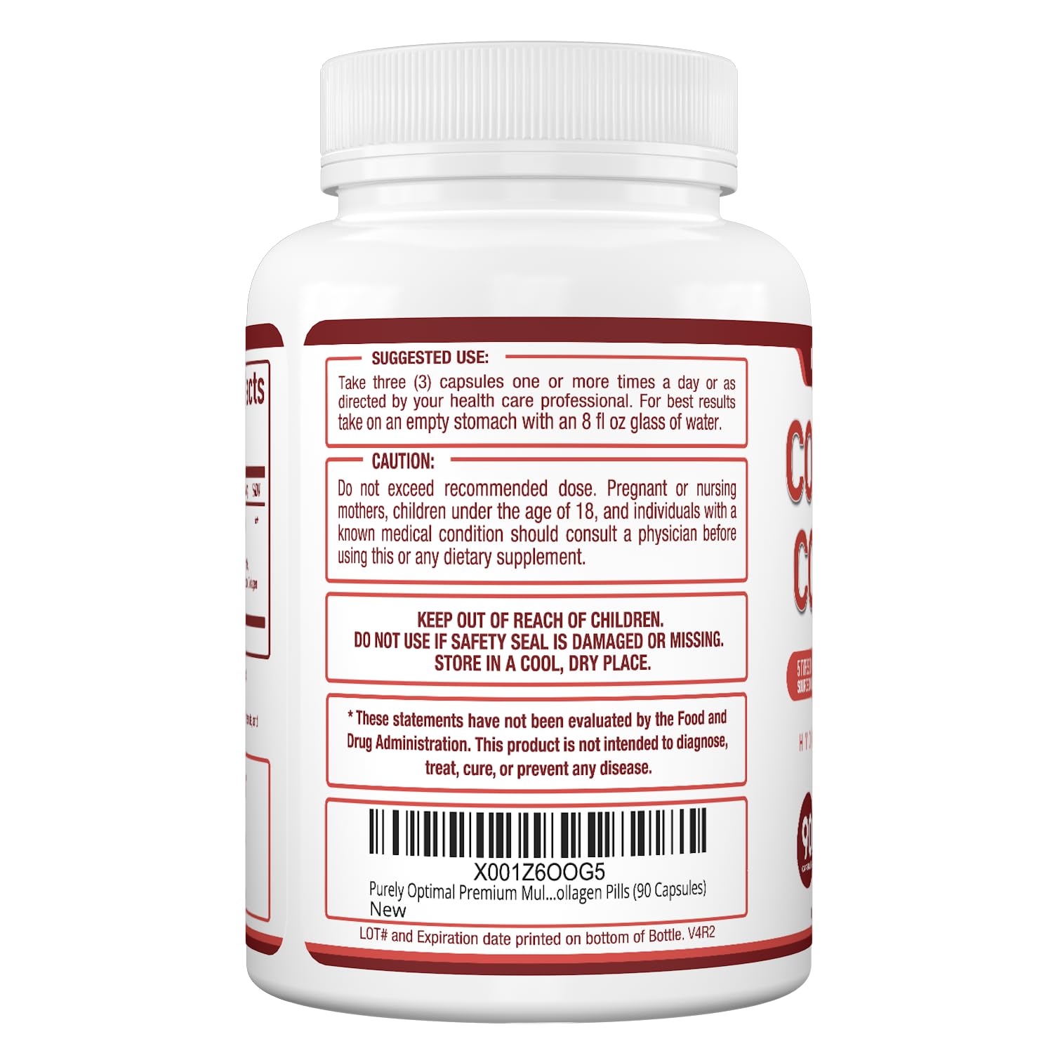 Purely Optimal Premium Multi Collagen Peptides Capsules (Types I, II, III, V, X) - Hair, Skin and Nails, Digestive & Joint Health Supplement, Hydrolyzed Collagen Pills (90 Capsules)