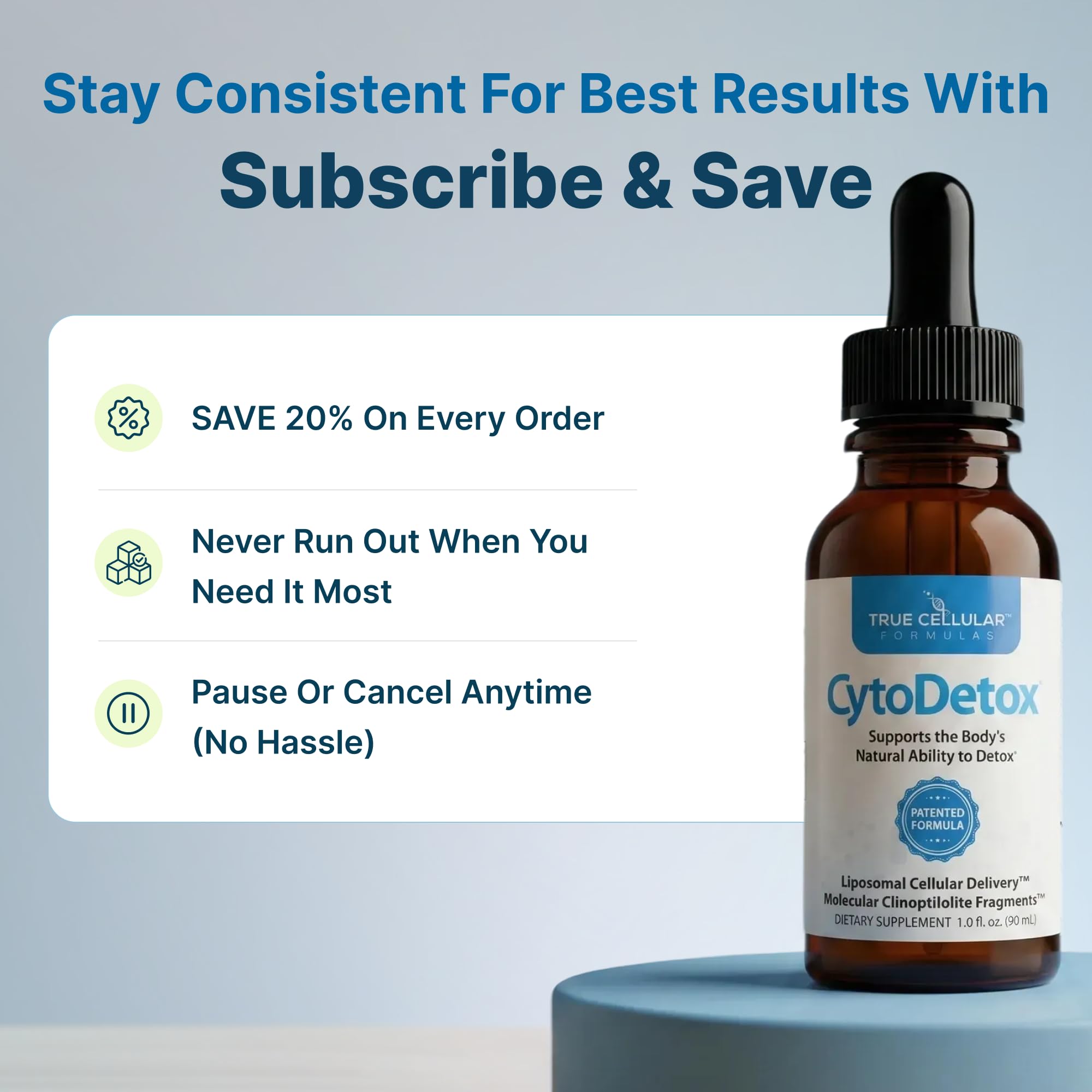 True Cellular Formulas CytoDetox Liposomal Zeolite Drops, Patented Purified Clinoptilolite with Fulvic Acid, Cellular Detox Support & Gentle Heavy Metal Binder, Liquid Supplement, 1 fl oz