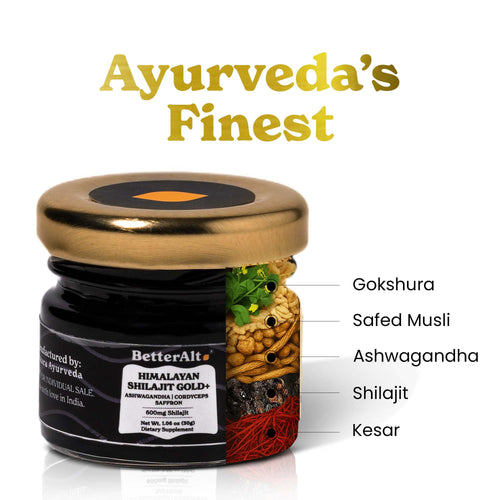 Better Alt Pure Himalayan Shilajit Gold+(30gm)|Enhances Recovery & Boosts Strength|16,000 ft Sourced Blend with Ashwagandha, Safed Musli,Gokshura|Shilajit gold for men & women|Vegan & Lab Tested-600mg