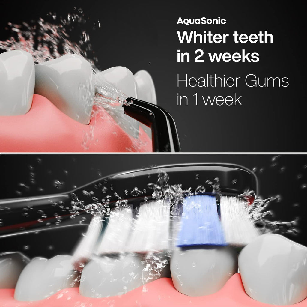 AquaSonic Home Dental Center PRO – Brushing & Flossing Made Easy – Brush & Floss – Power Toothbrush & Water Flosser – Whiter Teeth & Healthier Gums – Black Series Pro+Oral Irrigator