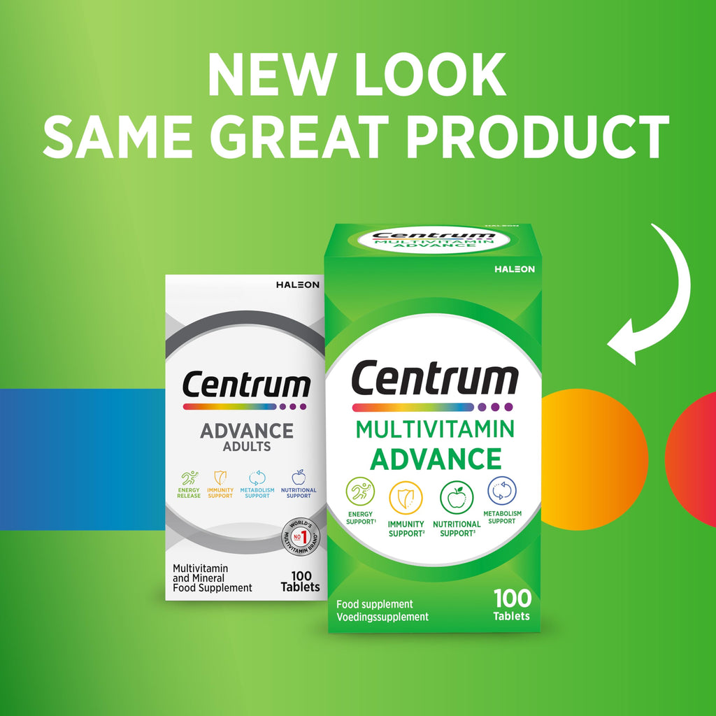 Centrum Advance Multivitamin & Mineral Supplements, 24 Essential nutrients Including Vitamin D, C, Calcium, Daily Multivitamin Tablets, 100ct (Packaging May Vary)