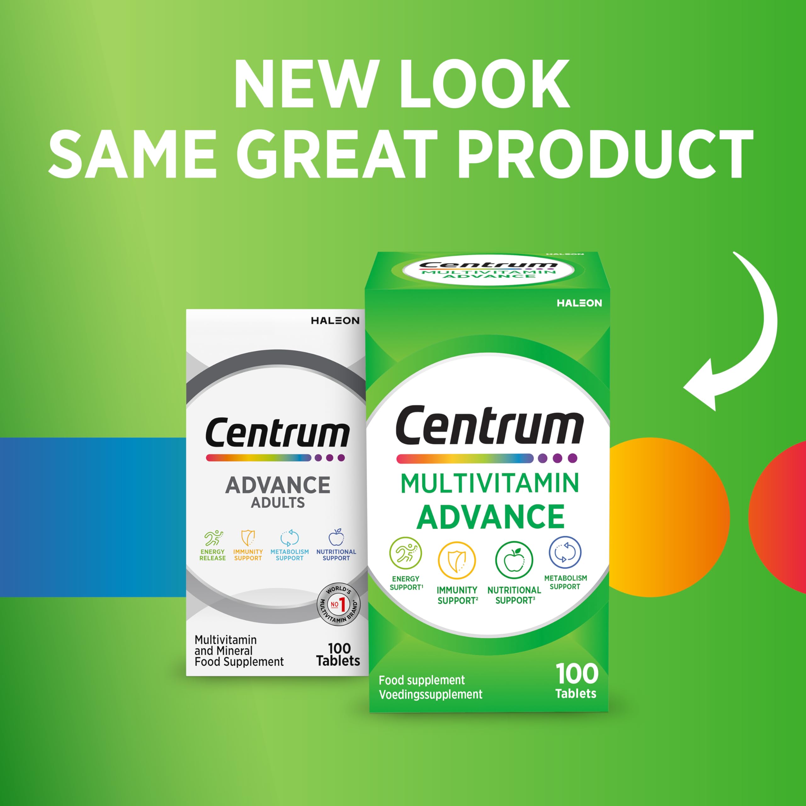 Centrum Advance Multivitamin & Mineral Supplements, 24 Essential nutrients Including Vitamin D, C, Calcium, Daily Multivitamin Tablets, 100ct (Packaging May Vary)