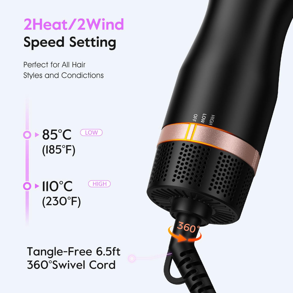 slopehill Mini Travel Dual Voltage Hair Dryer Brush,1000 Watts Hot Air Brush with European Plug, Ionic Hair Dryer and Styler for Women, Oval Barrel 2 Heat & 2 Speed Settings for International Travel