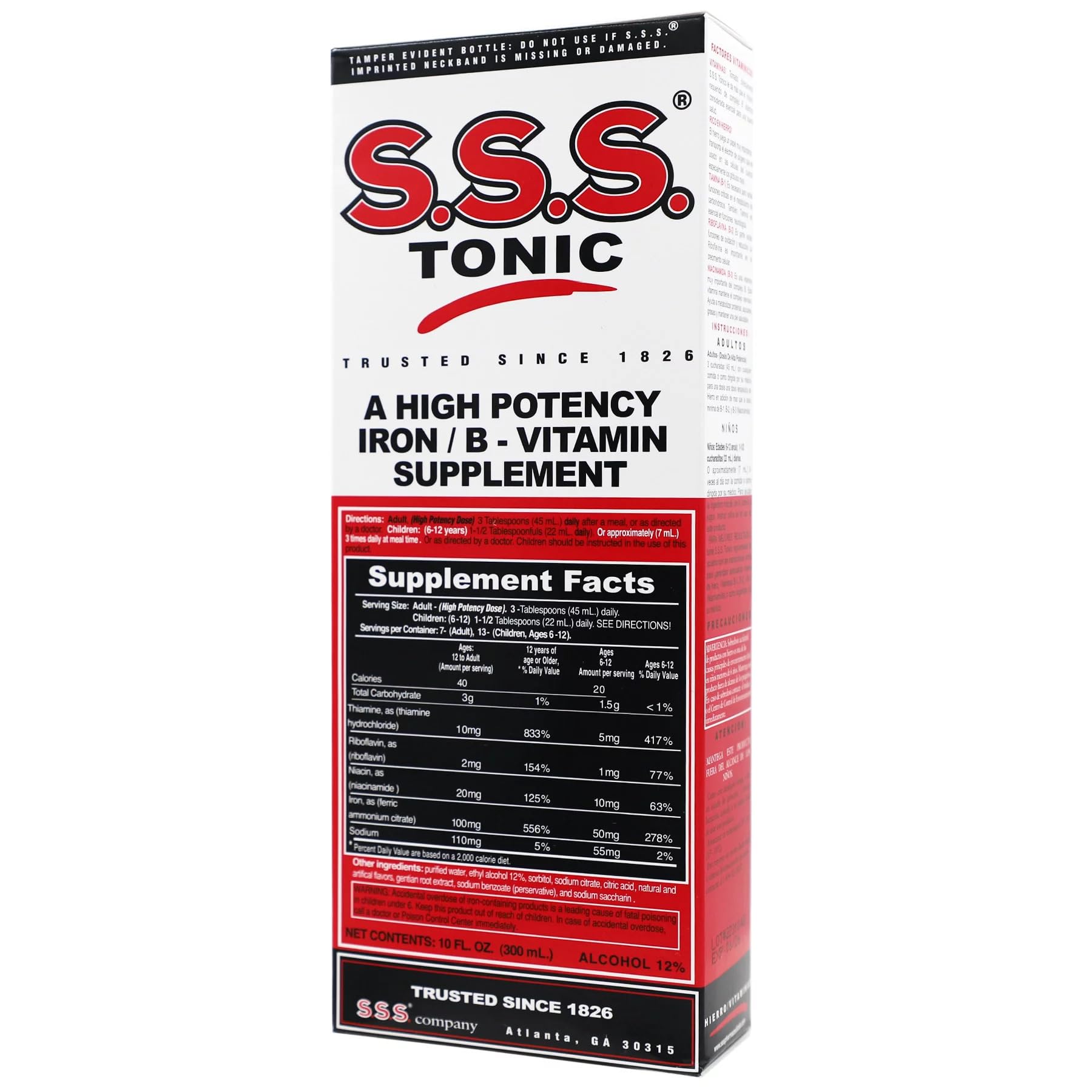 S.S.S. Tonic, Iron and Vitamin B Supplement, High Potency Vitamins, Bottle, 10 Fl Oz - 3 Pack