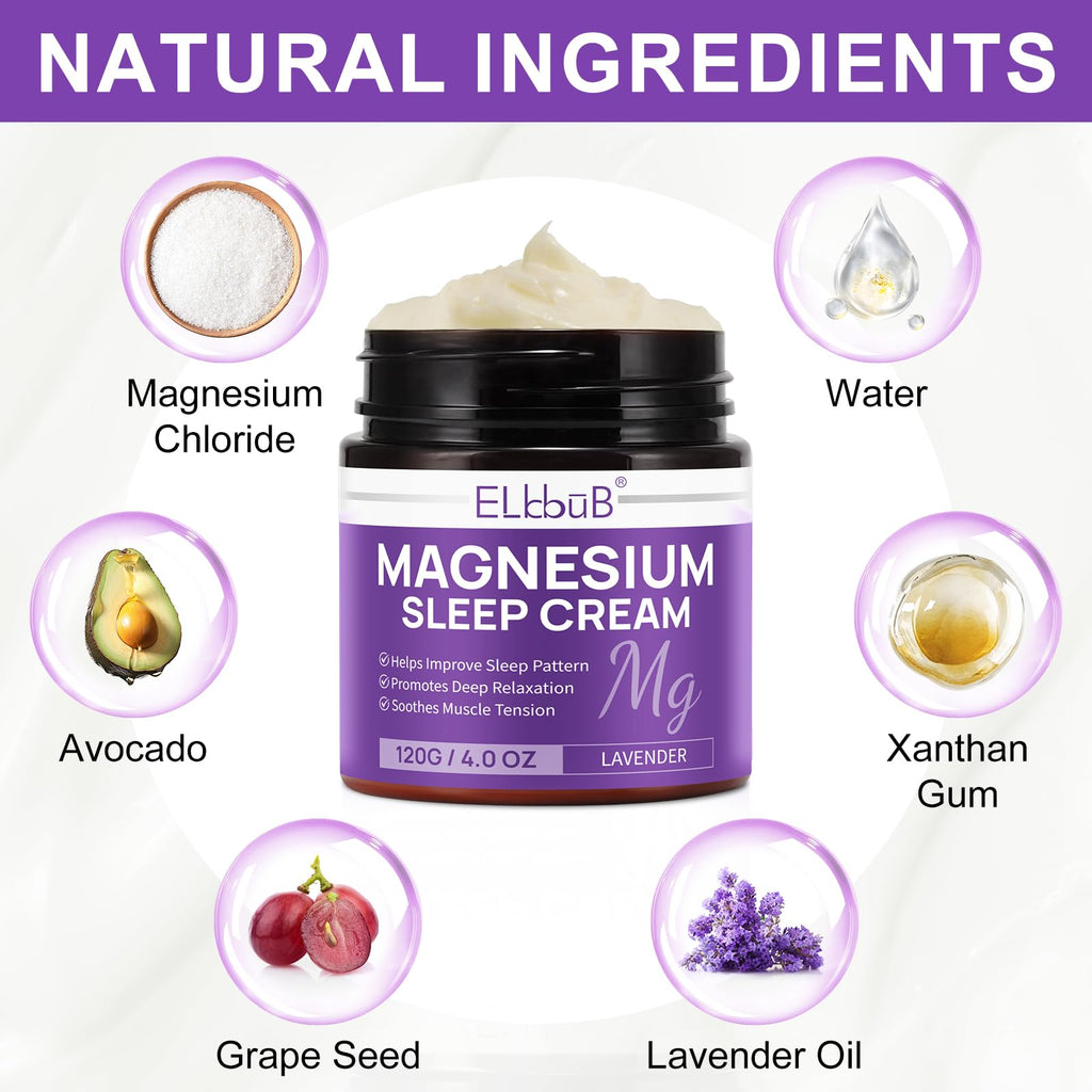 Magnesium Cream for Sleep - Enriched with Almond Oil, Lavender, and Vitamin E for Deep Relaxation - Natural Magnesium Lotion for Skin Nourishment and Quick Absorption - Lavender