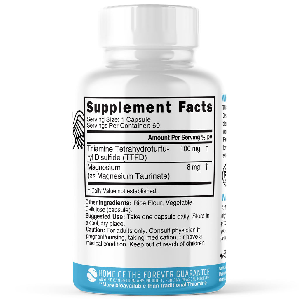 Nature's Fusions TTFD Thiamine B1 Supplement - 100mg 60 Servings - with 8mg Magnesium - No Toxic Fillers - TTFD Thiamine Tetrahydrofurfuryl Disulfide - Third Party Lab Tested - Nutri Supplements