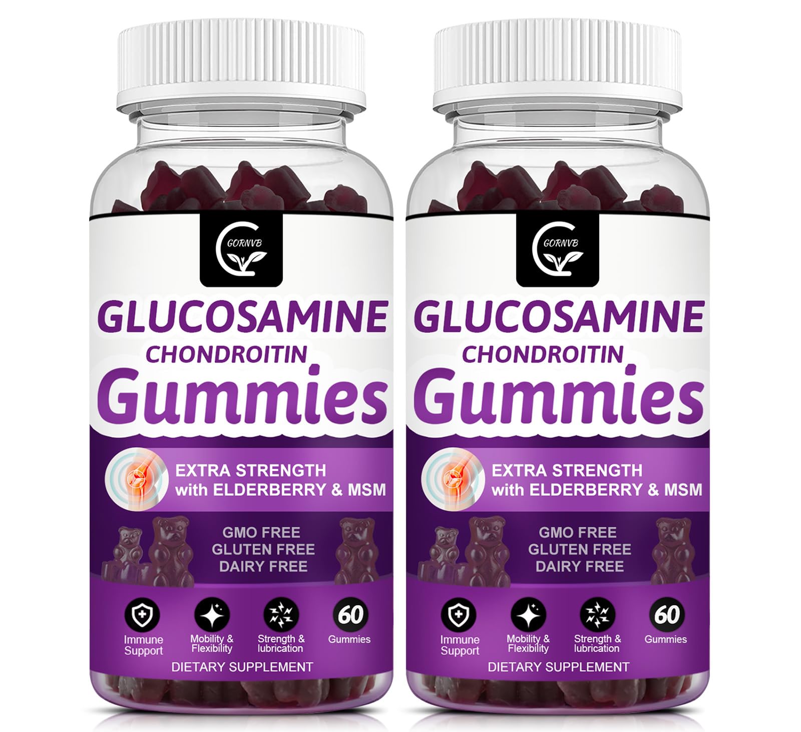 GORNVB Glucosamine Chondroitin Gummies with MSM & Elderberry Extra Strength - Flexibility Support, Antioxidant Immune Support Supplement for Adults, Men & Women - 60 Chondroitin Gummies (2 Pack)