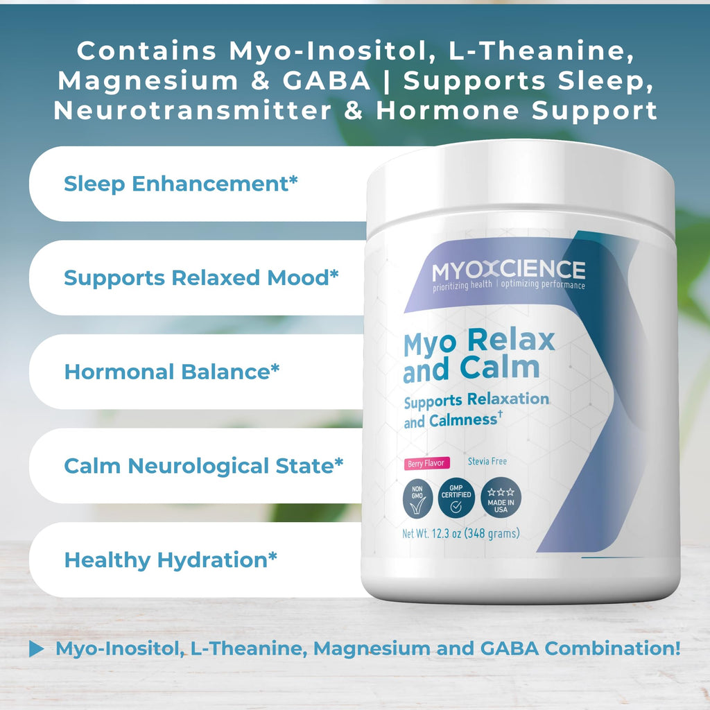 MYOXCIENCE Myo Relax & Calm | Myo-Inositol, L-Theanine, Taurine, Magnesium & GABA | Supports Sleep, Neurotransmitter & Hormone Support (Berry Flavor) (60 Servings)