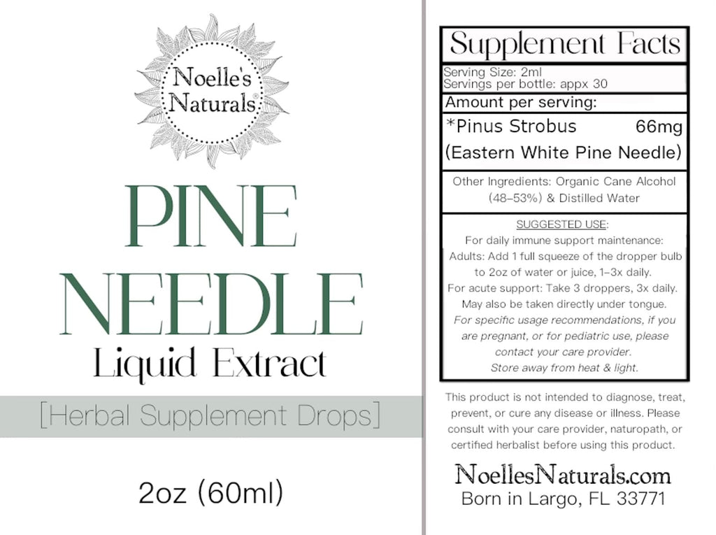 Noelle's Naturals Pine Needle Extract Tincture - Wildcrafted Eastern White Pine Needles, Organic, High Shikimic Acid, Vitamin C & Antioxidants - Immune Support Drops, 2 fl oz