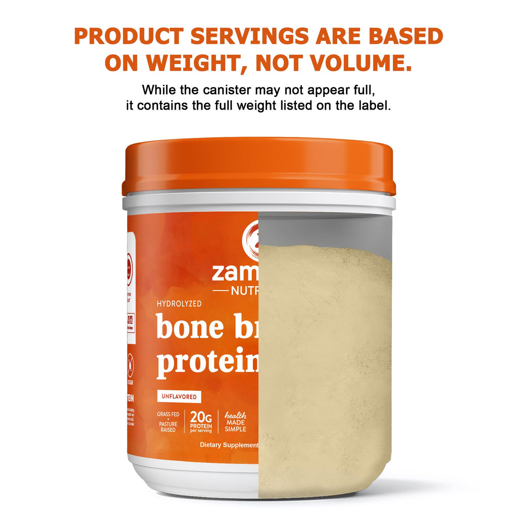 Zammex Pure Grass Fed Beef Bone Broth Protein Powder, 20g Protein, Hydrolyzed Collagen Supplement for Healthy Skin, Nails, Hair, Joints, Non-GMO, Gluten Free, Paleo & Keto Friendly, Great in Soup