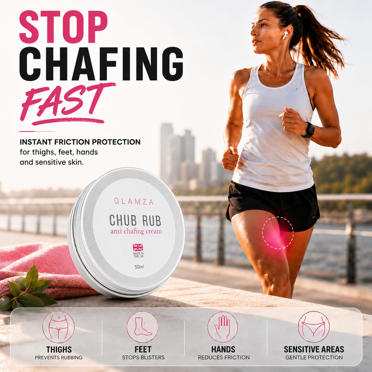 Glamza Chamois Cream Chub Rub’ Anti Chafing Cream for Men & Women - Prevents Chaffing for Cyclists, Runners and More 50ml