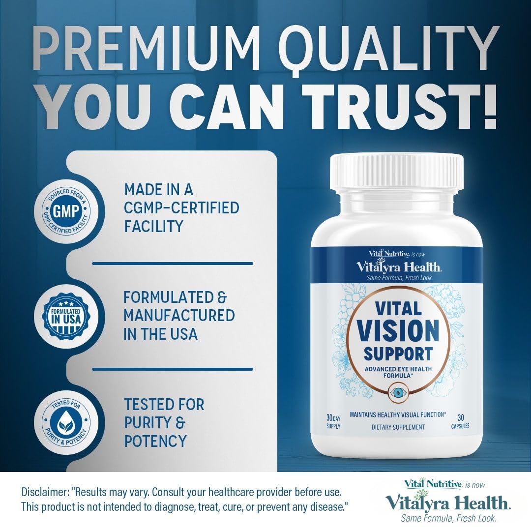 Vital Vision Support – Eye Health Supplement with Vitamin A, Lutein, Beta Carotene & Antioxidants – Eye Vitamins Support Hydration & Oxidative Stress -30 Days Serving